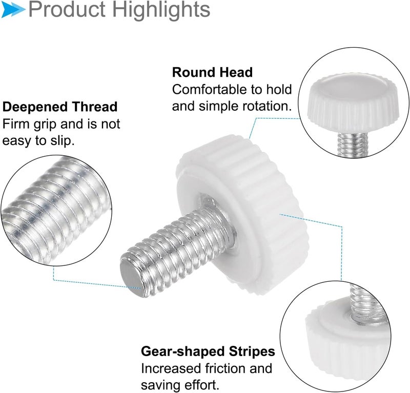CoCud Thumb Screw Knurled Knobs, M5 x 12mm Male Thread, White Round Head Clamping Screw Threaded Stud Hand Knobs Grip, (Applications: for Machinery Lathes), 30-Pieces - Image 5